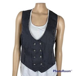 Social Collision (Hot Topic) 2X Black & White Pinstripe Double Breasted Vest